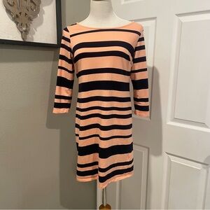 Crown & Ivy Coral And Navy/Black Striped Dress With Keyhole Back Size XS